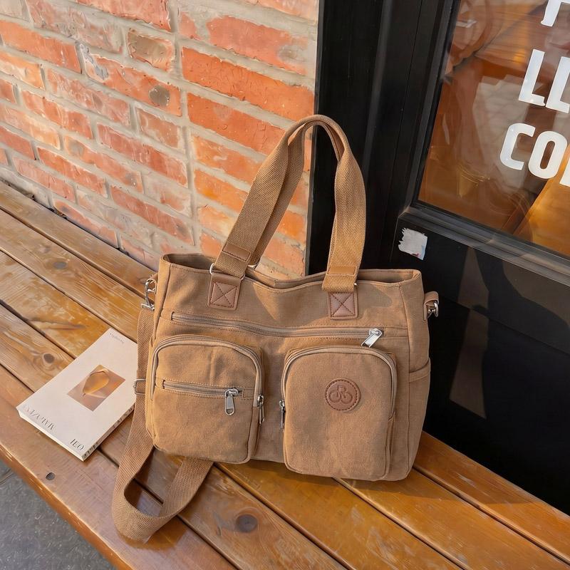 Stylish Canvas Shoulder Bag for Women, Multi-Pocket Tote with Adjustable Strap and Durable Design