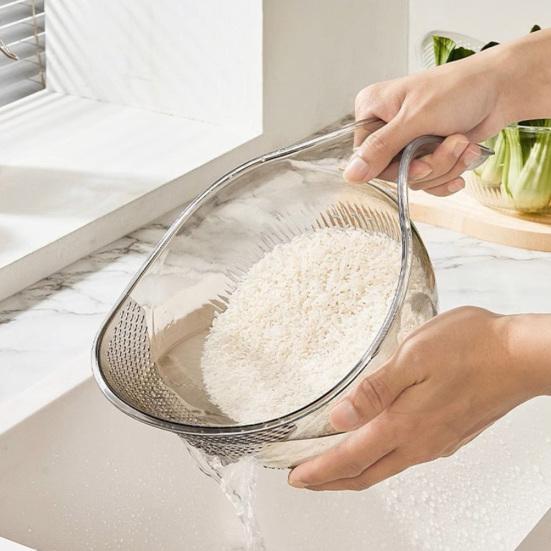 Drain Rice Basket Transparent Food-Grade Plastic Rice Vegetables Fruits Washing Basket with Ergonomic Handle Easy Lift Rice Washer