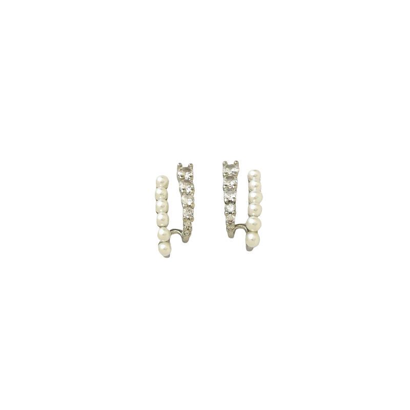 Elegant Double-Layer Zircon Pearl Stud Earrings for Everyday Wear