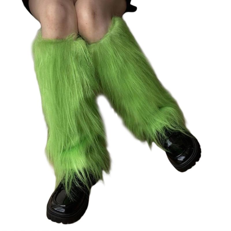 Harajuku Punk Fuzzy Leg Warmers for Women Soft Thickened Plush Boot Cuffs Covers for Winter Fashion and Costume Parties