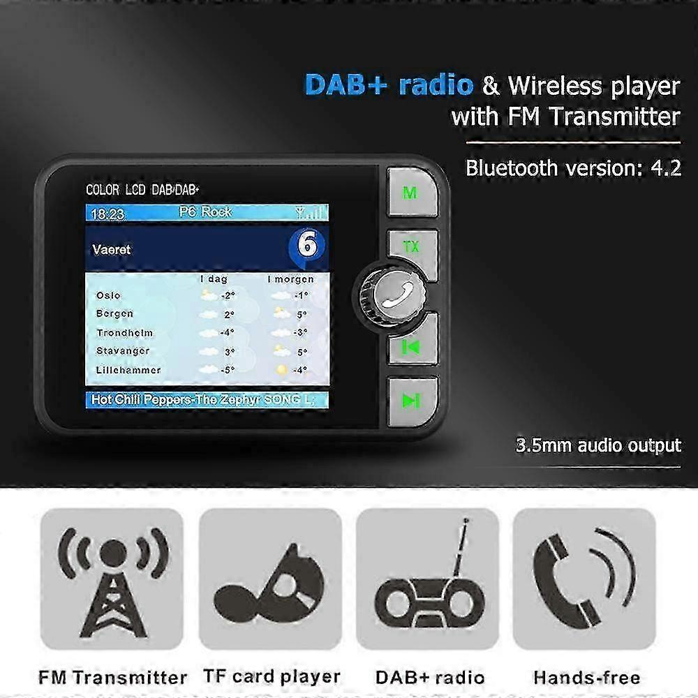 DAB+ Digital Bluetooth Car Radio Adapter with FM Transmitter and SD Card Reader for Music