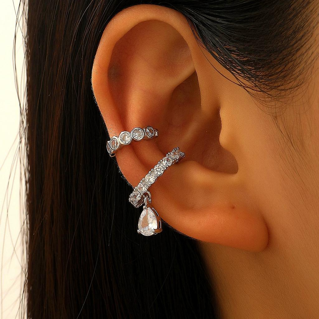 Stainless Steel Zircon Star C Shape Clip Earrings for Women Luxury Crystal Ear Cuff Without Piercing Girl Sweet 2000S Jewelry
