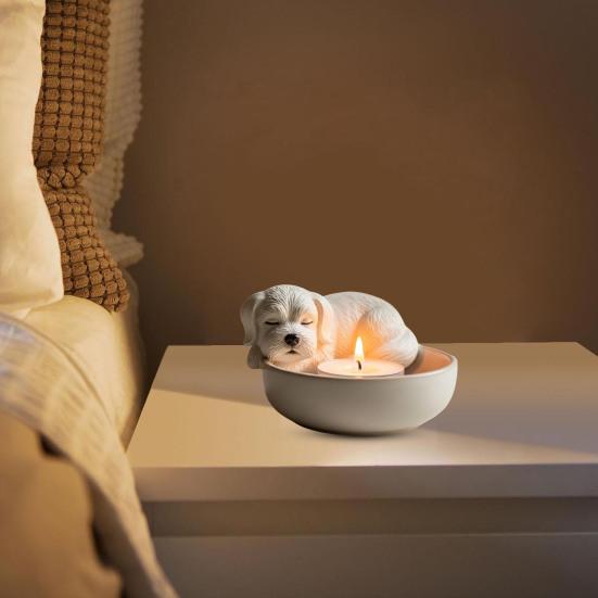 Puppy Candle Holder Handmade Animal Tea Light Candle Holder Cartoon Sleeping Dog Tealight Candle Holder for Dog Lovers Gift Home Decor