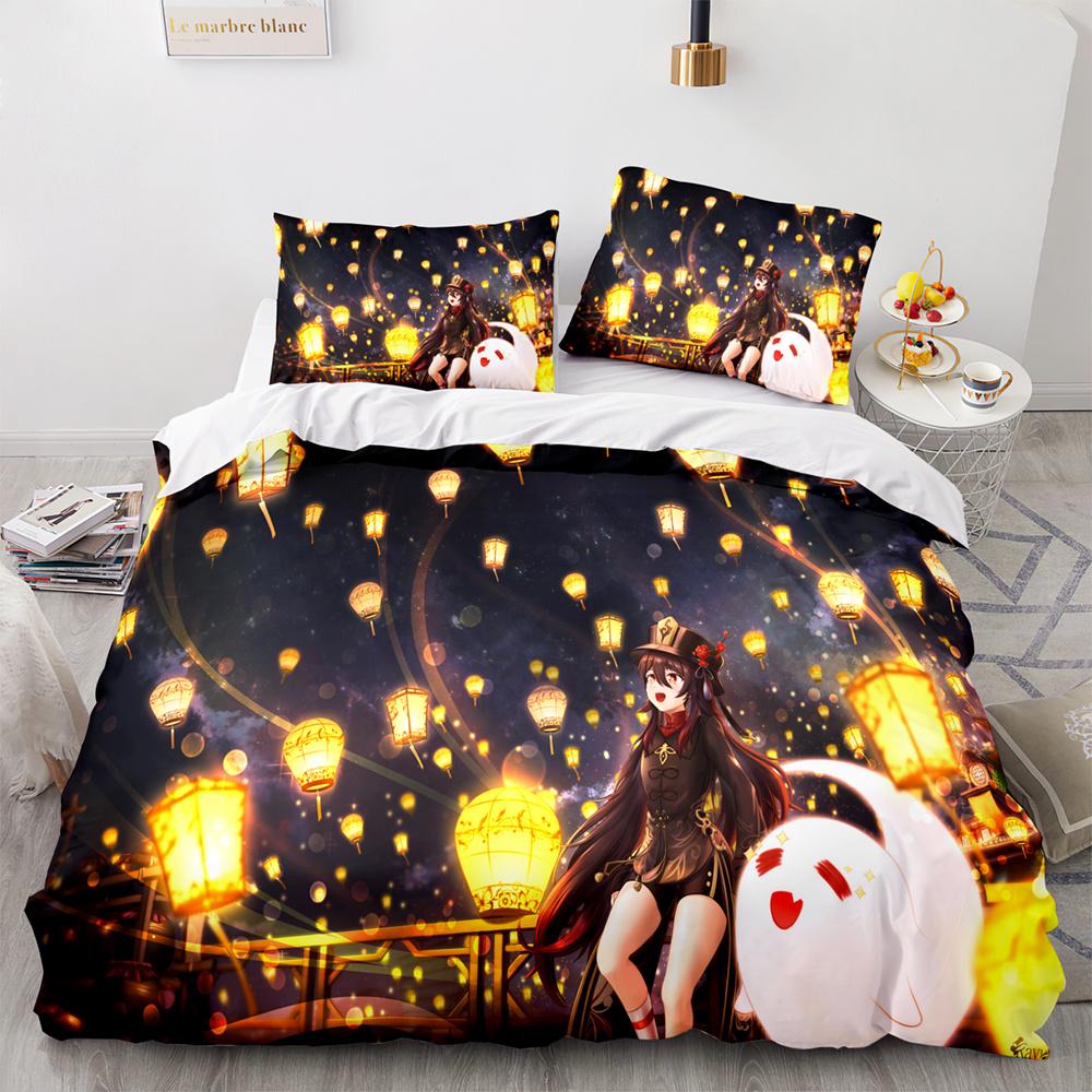 Genshin Impact Bedding Set Game 3d Print Bed Linen Quilt Soft Duvet Cover Sets Home Textile Queen King Size Girl Kids Room Decor