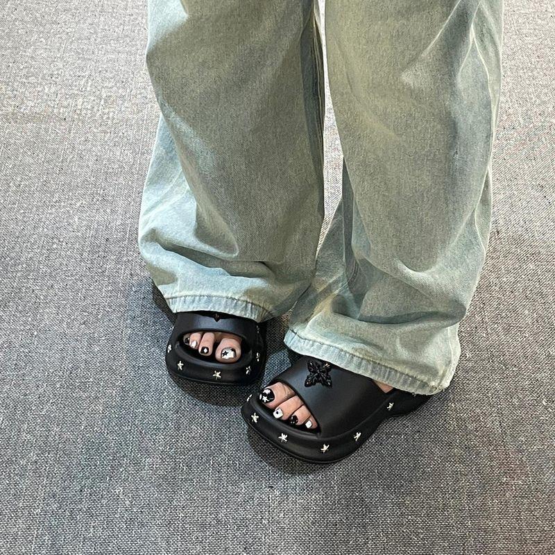 Thick bottom increases the height of the stars, one-word slippers for women to wear, new summer models, lazy people pedal beach tows