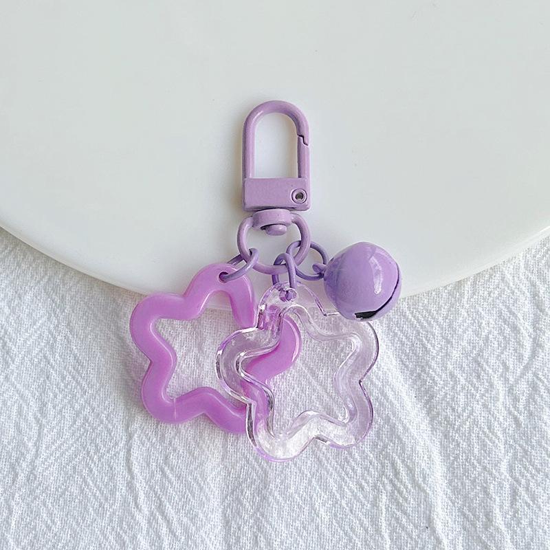 Color Candy Acrylic Pentagram Key Chain Stars Bell Charms Key Ring Earphone Case Purse Wallet Decor Accessories Kid Girls Gifts