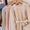 Kobieta Długi Sweter Okrągły Dzianinowy Top Różowy O Dekolt Słodki Sweter Damski Rękaw Odzież Moda Harajuku