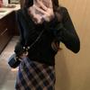 Lace edge v-neck solid color knitted bottoming shirt women's cardigan autumn and winter new foreign style long-sleeved short sweater