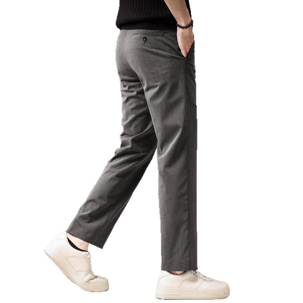 High-end French business ice silk cool slim-fitting pants men's summer thin drape straight casual nine-point pants