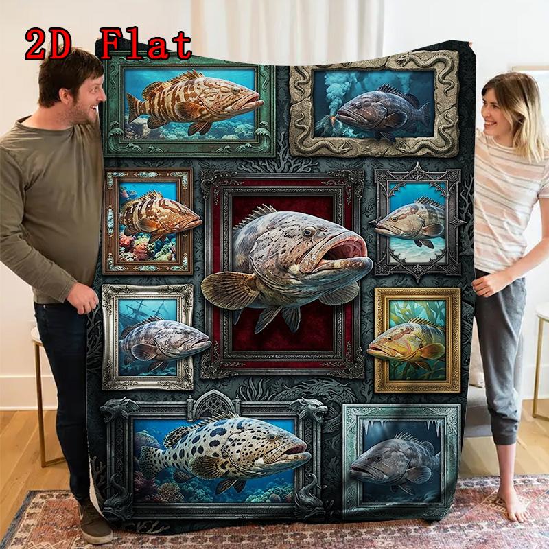 Ocean Fish Collage 2D Flat Pattern Flannel Blanket, High Quality All Seasons, Home Decor, Warmth and Comfort, Perfect for Christmas Gifts.