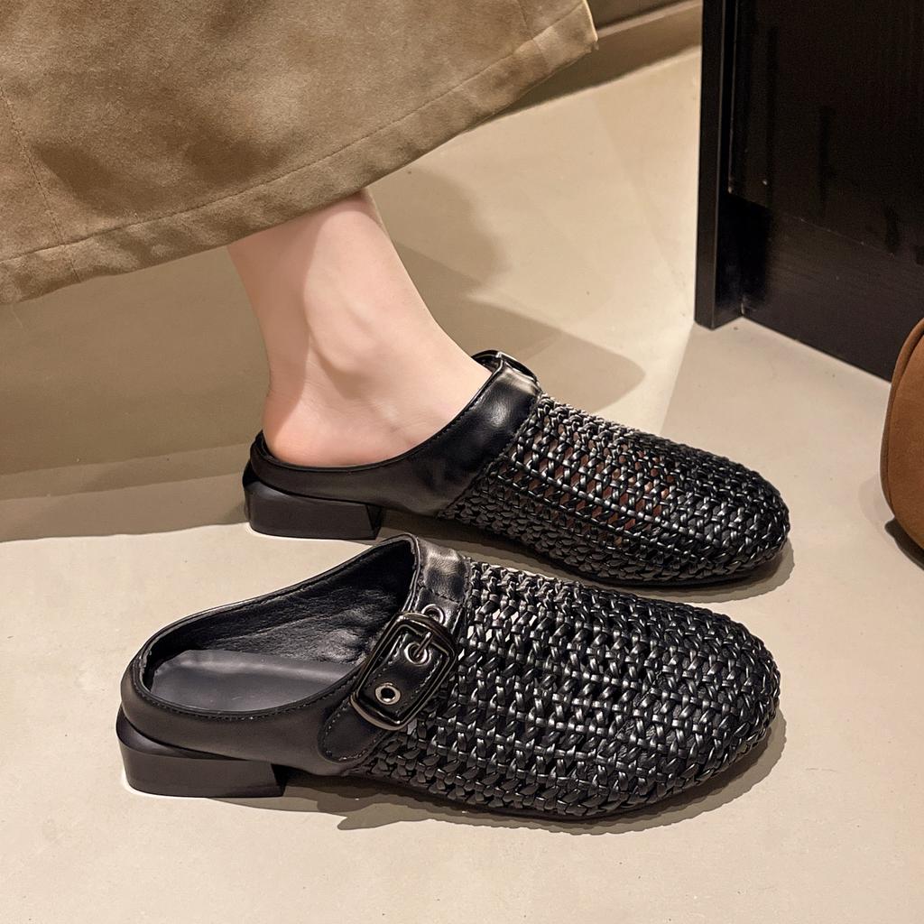 Woman Slippers 2026 Summer Fashion Mueller Low Heel Soft Bottom Casual Shoes Breathable Mesh Shoes Woman Fashion Braided Shoes