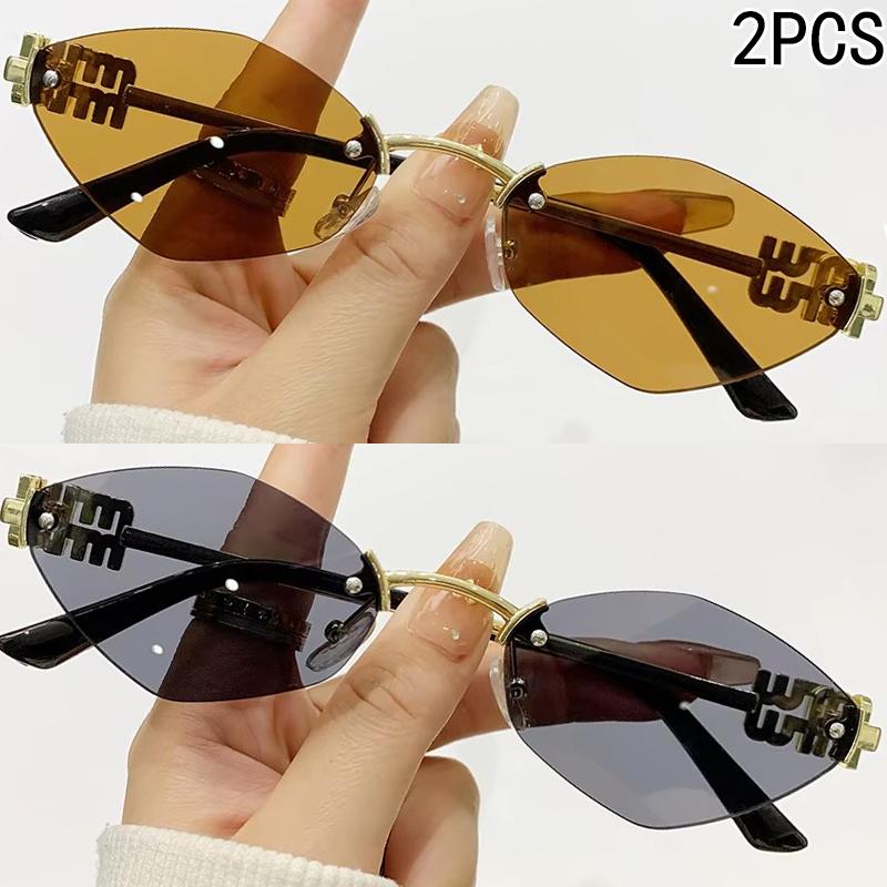 1/2Pcs Fashionable Polygonal Small Frame Retro Sunglasses For Women Metal Frameless Fashion Sunglasses 90292