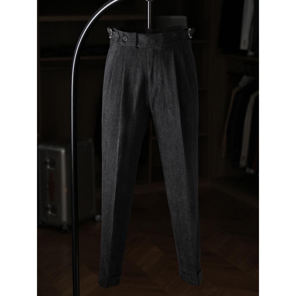 Ruishen Clothing: Heavy Wool High Waist Straight Leg Trousers for Men - Autumn/Winter