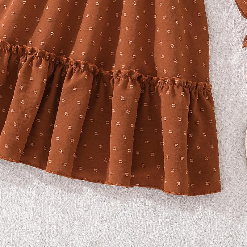 Girls' Long Sleeve Princess Dress with Pom-pom Lace Trim and Cinched Waist - Autumn/Winter Collection 