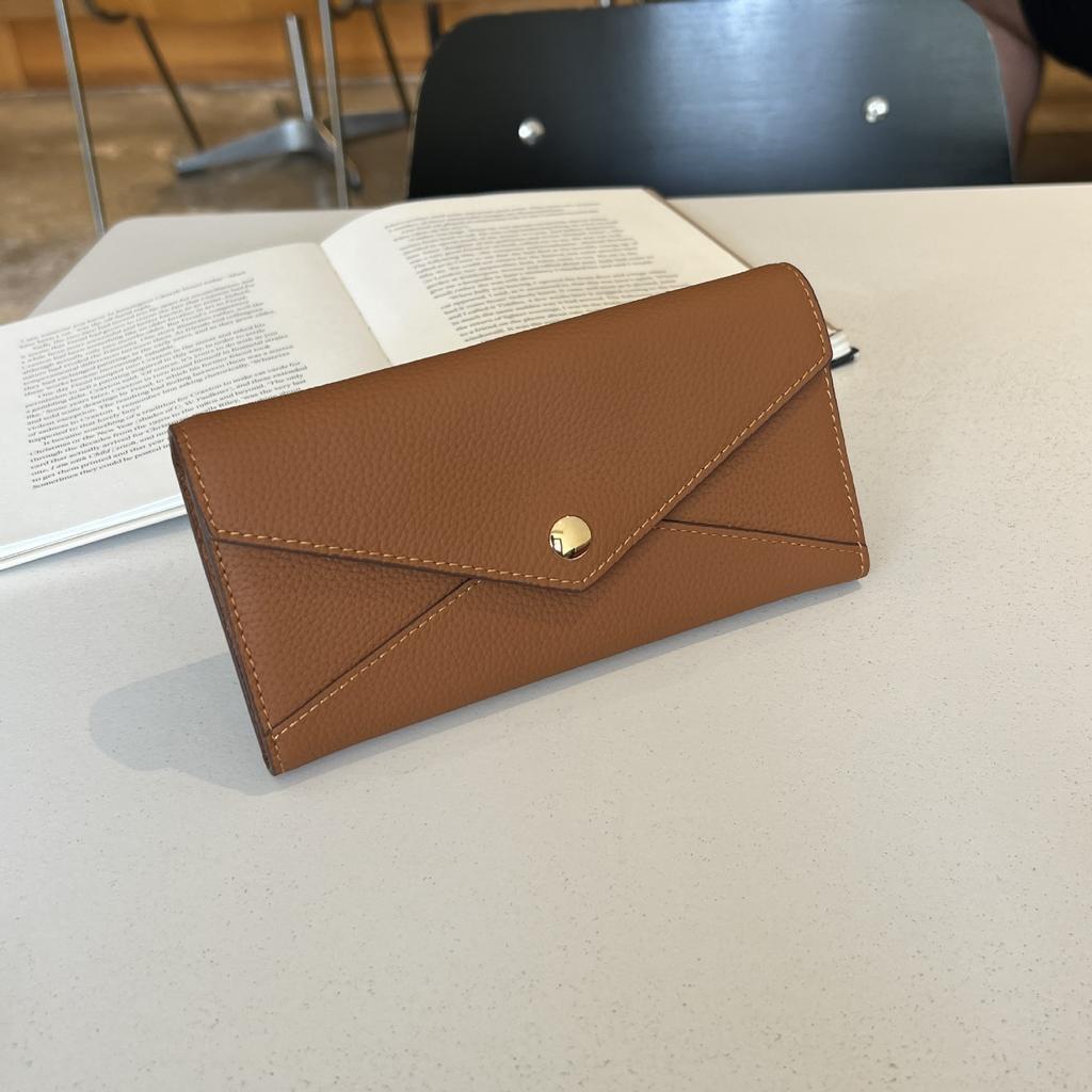 Wallet Women'S Leather Lychee Pattern Long Wallet Bag Fashion Contrast Color Clutch Bag Cowhide Wallet