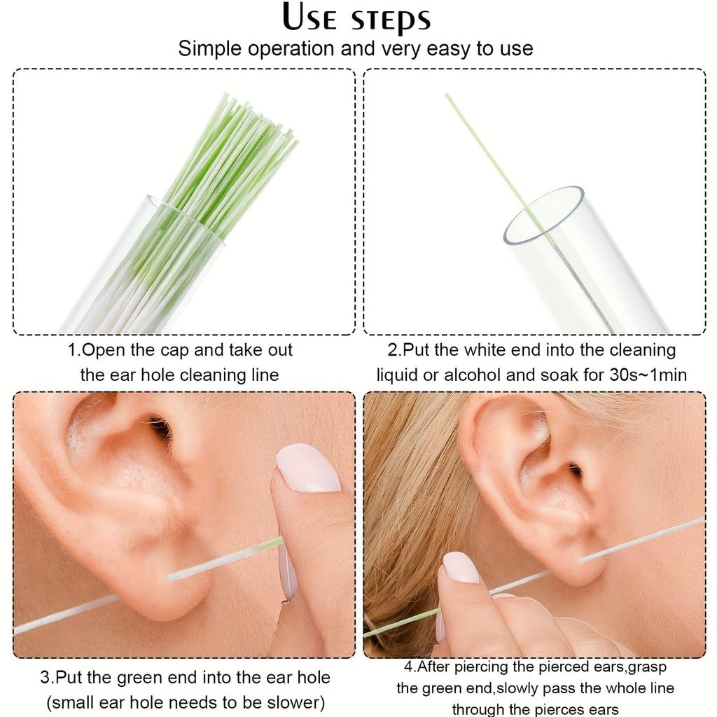 Ear Cleaning Line Set Ear Hole Care Tool Kit Portable Earring Hole Cleaner For Men Women Daily Care To Remove Dirt Eliminates Od