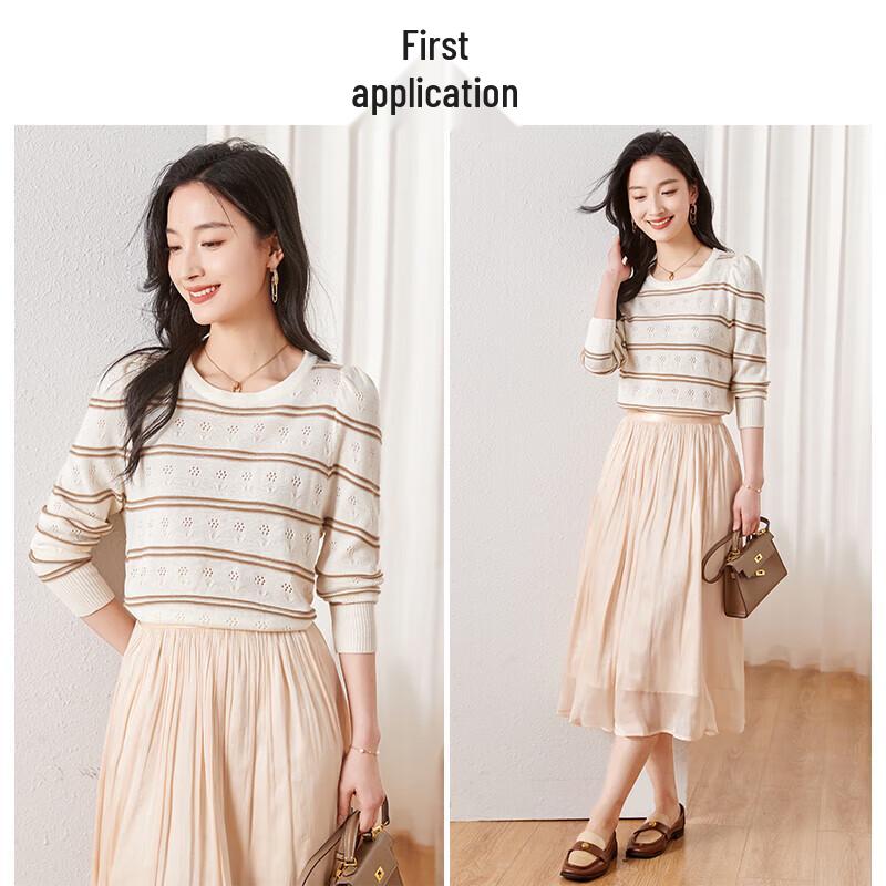 Chushen Women's Hollow-Out Stripe Knit Top