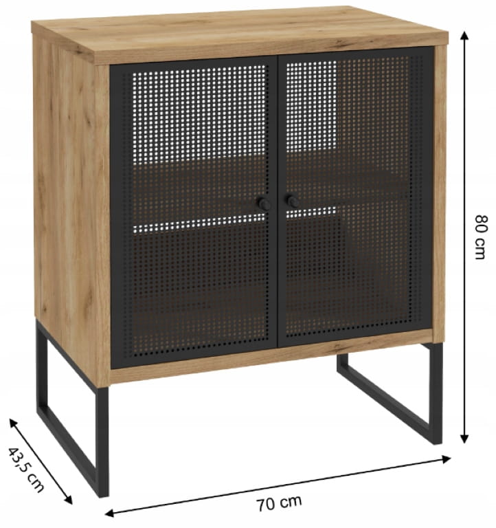 80x70cm standing cabinet on metal legs, black laminated board, Fiora
