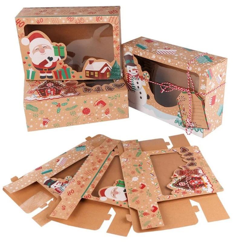 12PCS/set New Year Gift Box Cupcake Candy Box Kraft Paper Christmas Cookie Box Bakery with Transparent Window