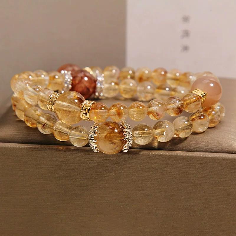 Exquisite Yellow Topaz Double Circle Bracelet: Elegant and Versatile Luxury for Women