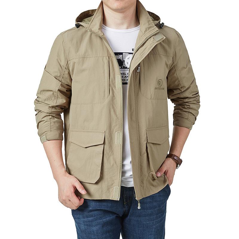 Frühling und Herbst Dünne Outdoor-Sportarten Multi-Pocket Herren Freizeitjacke Lose Winddichte wasserdichte Jacke