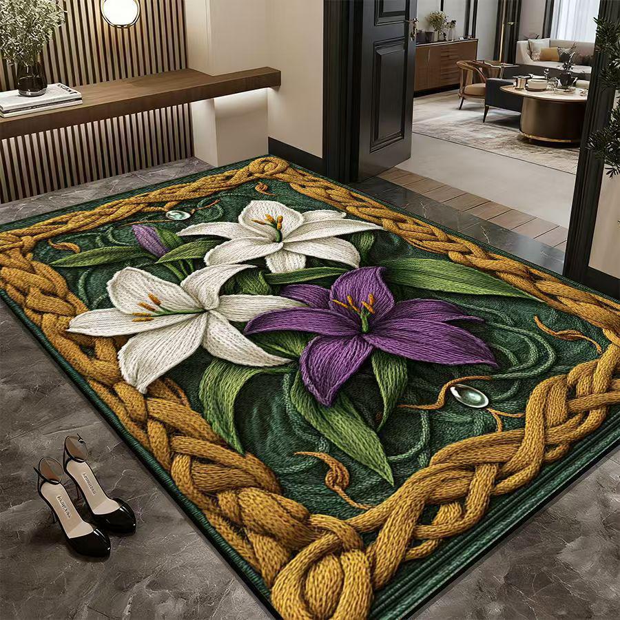 Retro Floral Non-Slip Absorbent Foyer Doormat - Cuttable Diatomaceous Earth Mud Scraper