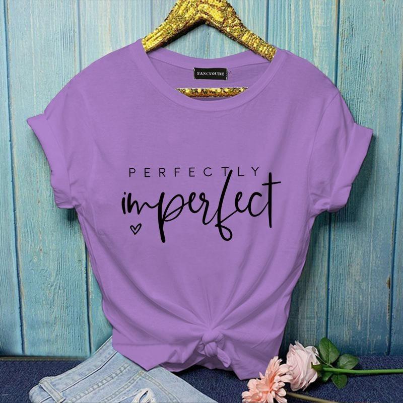 Women's Outdoor New Fashion Perfectly Imperfect Cool Letter Printed T-Shirt Casual Outdoor Street Round Neck Short Sleeve Shirt
