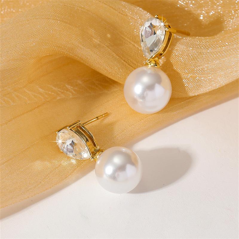 French Style Imitation Pearl Drop Earrings for Women Girls Light Luxury Exquisite Zircon Water Drop Earrings Jewelry Accessories
