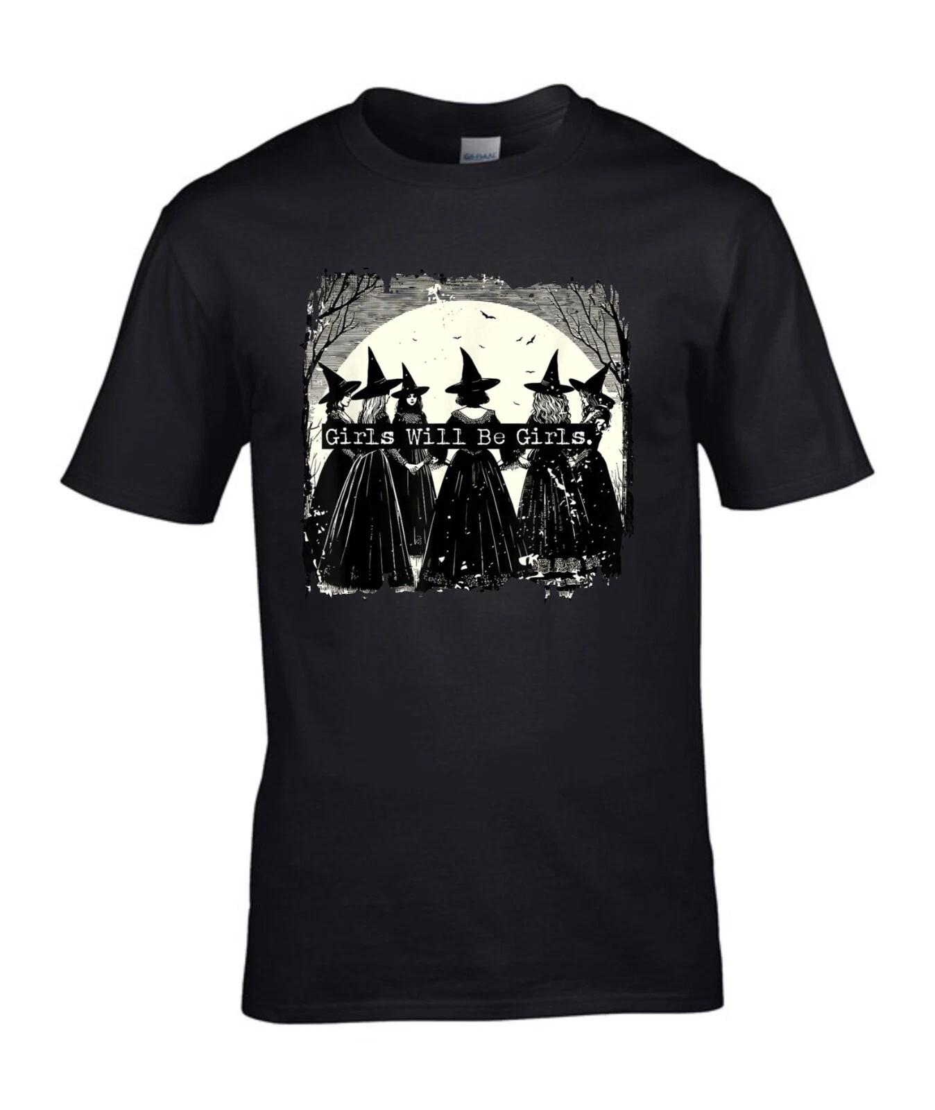 Girls Will Be Girls Witch Halloween T-Shirt, Scary Pumpkin Pennywise Chucky Top L