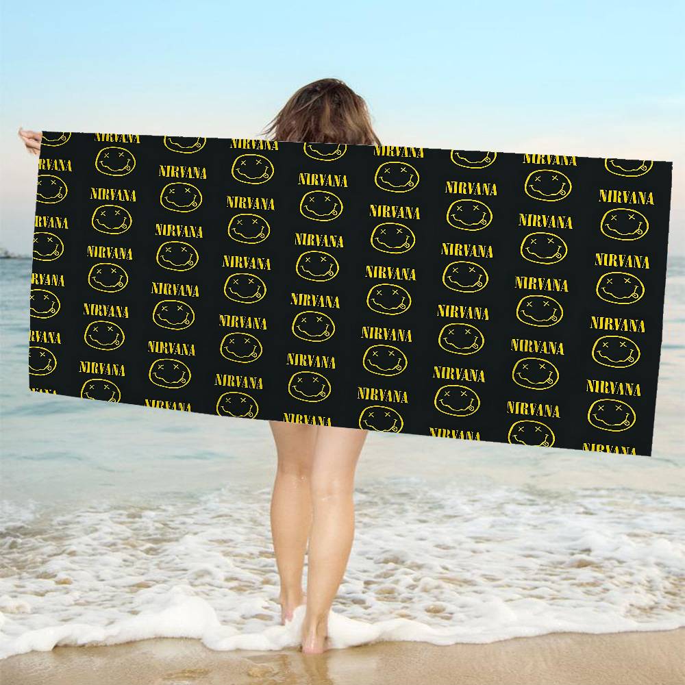 Hot Band N-Nirvanas Rock Beach Towel Colorful Bath Towels for Girl Microfiber Quick Dry Custom Sand Free Beach Yoga Spa Gym Pool
