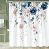 Watercolor Bohemian Floral Shower Curtain, Blue Floral, Waterproof Bathroom Curtain, Decorative Fabric Home Curtain With Hooks