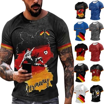 Men's Short Sleeve Crew Neck T Shirt with Soccer Player Print Germany Themed Casual Top for Sports and Daily Wear