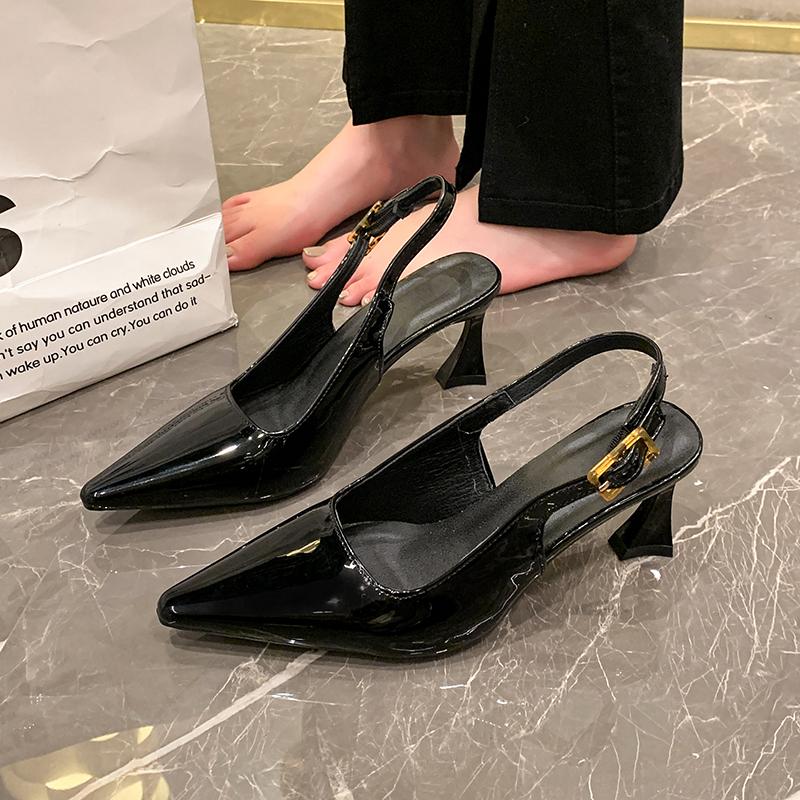 Women's 7cm and 9cm Single Shoes with Heels Expose Your Heels Pointed Tip High Heels Women Patent Leather Black Red Shoes Women
