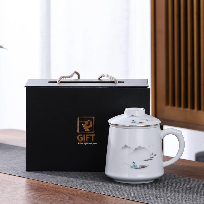 Ceramic Tea Infuser Mug with Lid and Custom Logo - Large Capacity