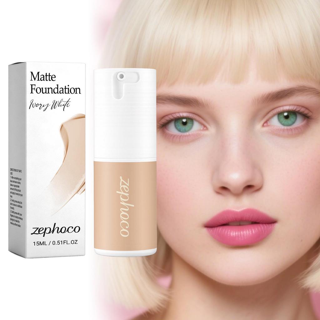 Zephoco Matte Long-Lasting Foundation - Ivory White (Moisturizing, Lightweight, Natural, Translucent, Easy To Blend).