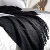 Gift Knitted Throw Blankets For Couch And Bed, Soft Cozy Knit Blanket With Tassel, Black Lightweight Decorative Blankets Throws