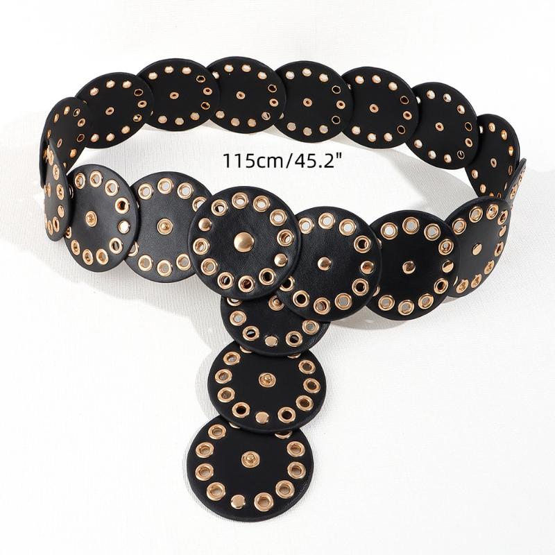 1Pc New Vintage Style Women'S Faux Pu Belt With Oval Rivet Buckle Waistband Vintage Personalized Belts