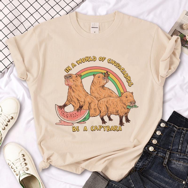 4 To14Y Girls Casual Capybara Print Short Sleeve T-Shirt 2026 New Cute Spring Summer Y2k Children's Crew Neck Tee Tops