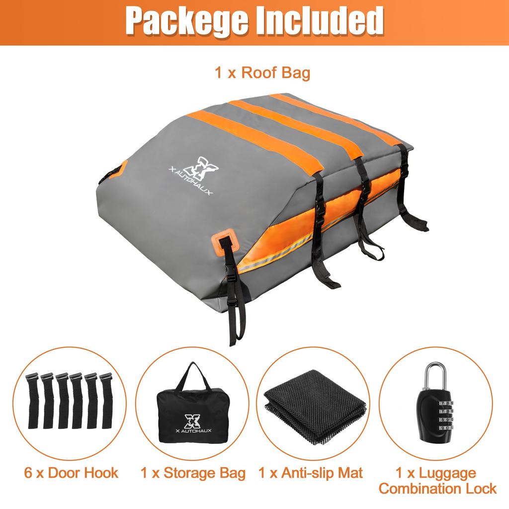 uxcell 15 Cubic Feet Car Roof Waterproof Cargo Carrier with Mat and 6 Door Suitable for Vehicles with or without a Rack Bag, Anti-Slip Hooks,
