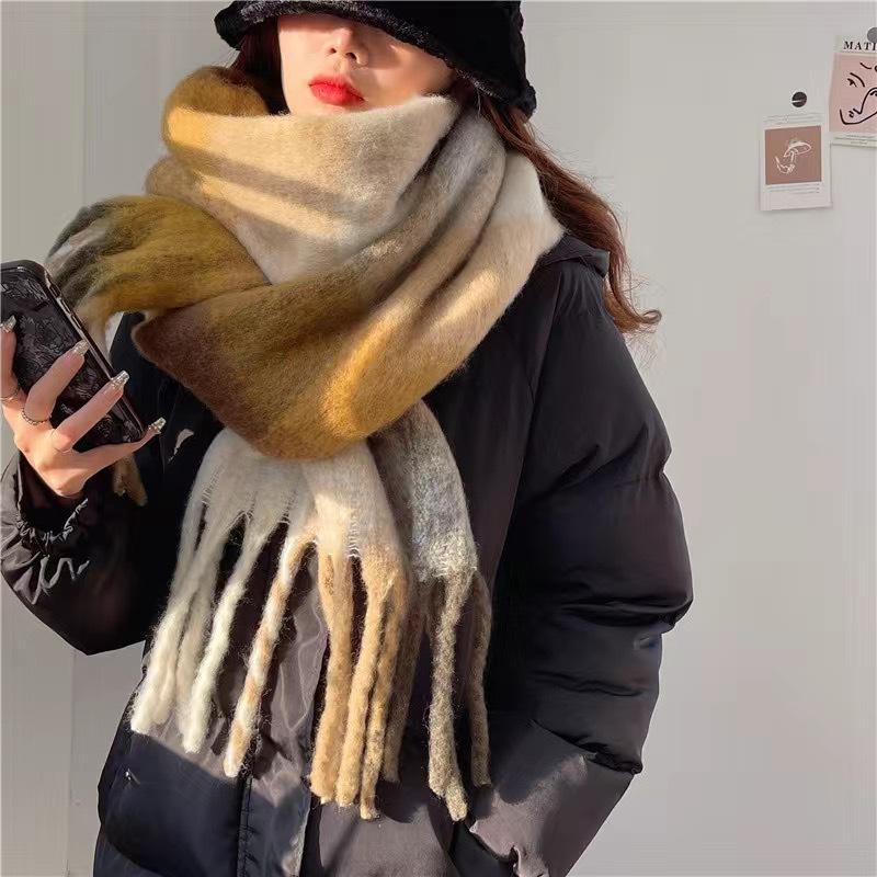 Winter Thick Warm Scarf Women Cashmere Shawl and Wraps Pashmina Neckerchief Female Rainbow Hairy