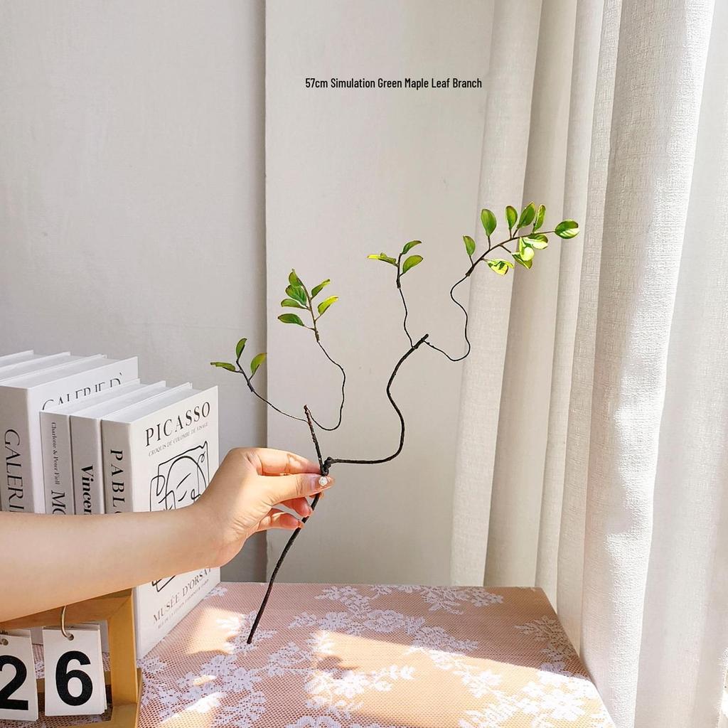 Green Plants Ceramic Vase with Hanging Bells and Artificial Flowers - Home Decoration Props