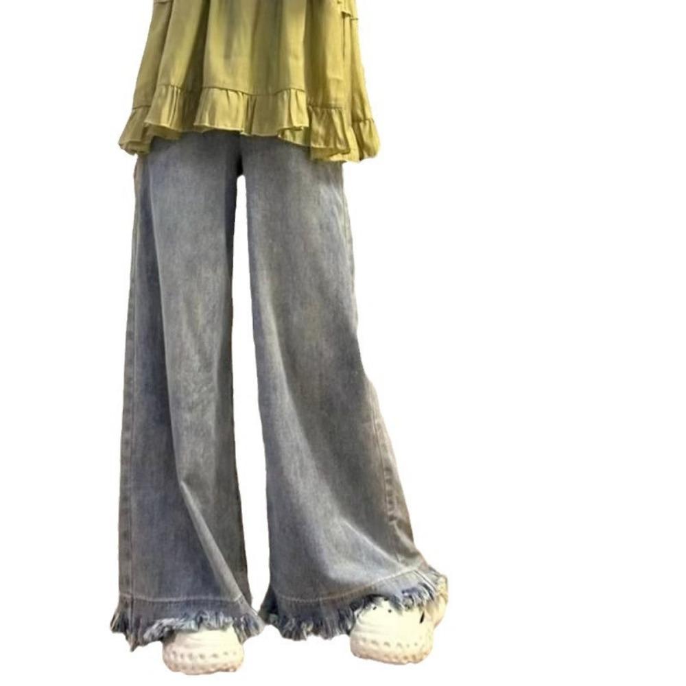 Spersonalizowane dżinsy z surowymi krawędziami z szerokimi nogawkami dla kobiet na wiosnę i jesień, nowe, z wysokim stanem i cienkie, o luźnym kroju, dżinsy mop