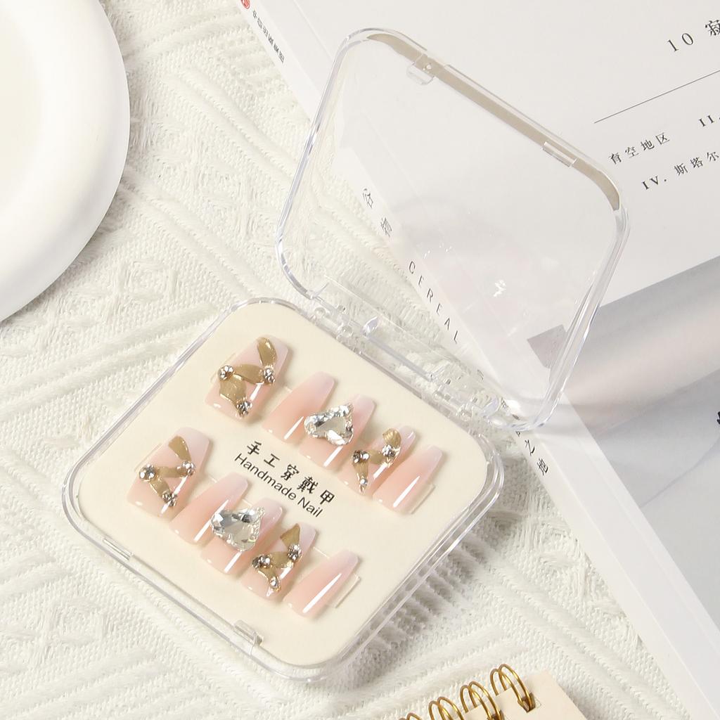 Pure Hand-dressed Armor New Year White Long Love Nail Art Patch Butterfly Full Diamond Luxury Hand-made Nail Clip