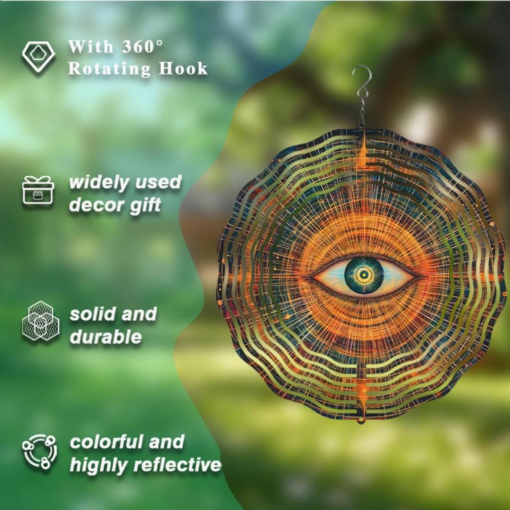 10 Inch Hanging Wind Chime with Eye Pattern 360 Degree Rotating Hook Outdoor Garden Patio Decor for Spring Summer Housewarming Gift