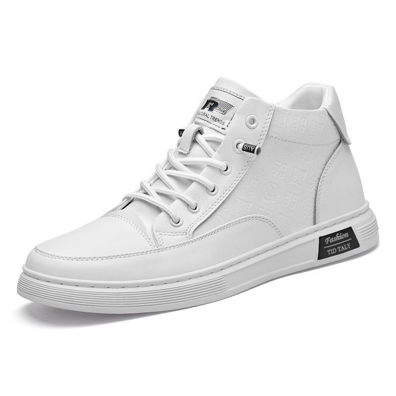 Autumn high-top men's shoes trend side zipper casual leather shoes men's fashion board shoes men's sports trendy shoes
