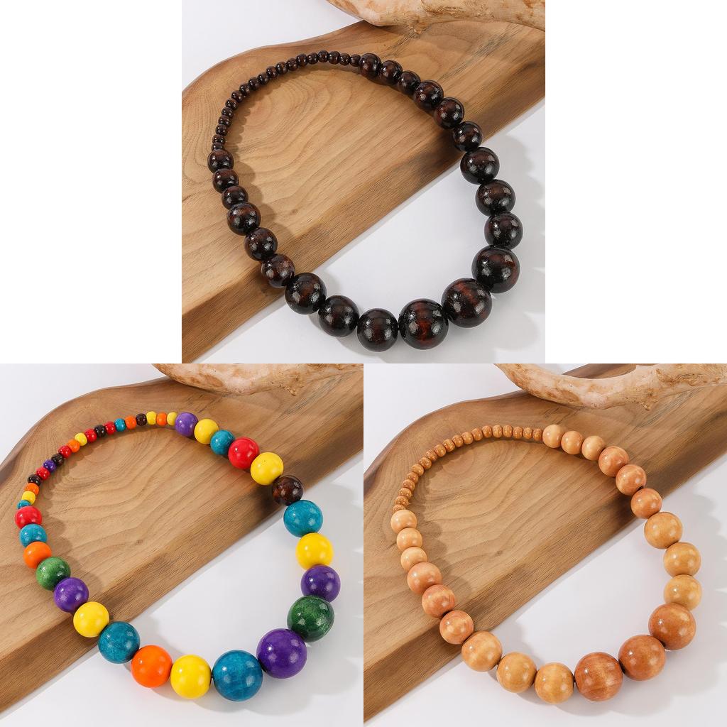 Geometric Handmade Beaded Necklace For Women Men With Large Wooden Balls Art Jewelry