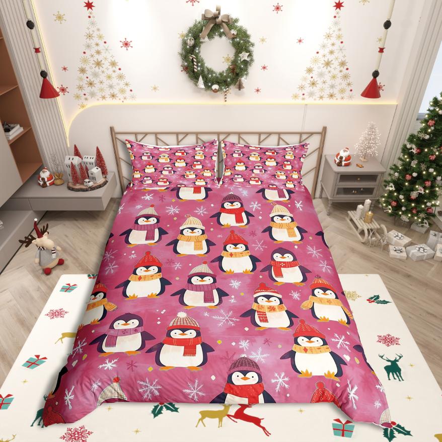 Comforter Homewish Cartoon Animal Penguin Kawaii Wildlife For Kids Bedding Setlove Heart Print Decor