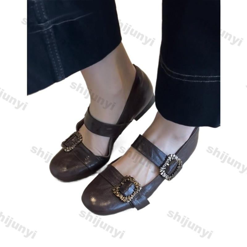 Women Shoes 2025 Spring Autumn New Vintage Soft Sole Buckle Strap Mary Jane Shoes Fashion Comfort Metal Decoration Ballet Shoes
