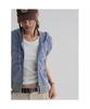 Striped Shirred Hoodie Sky Blue