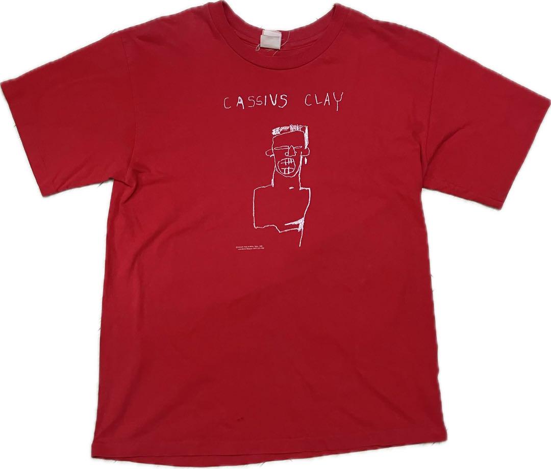 

[USED] 90s Basquiat Cassius Clay Illustration T-shirt Red ART Vintage Clothing